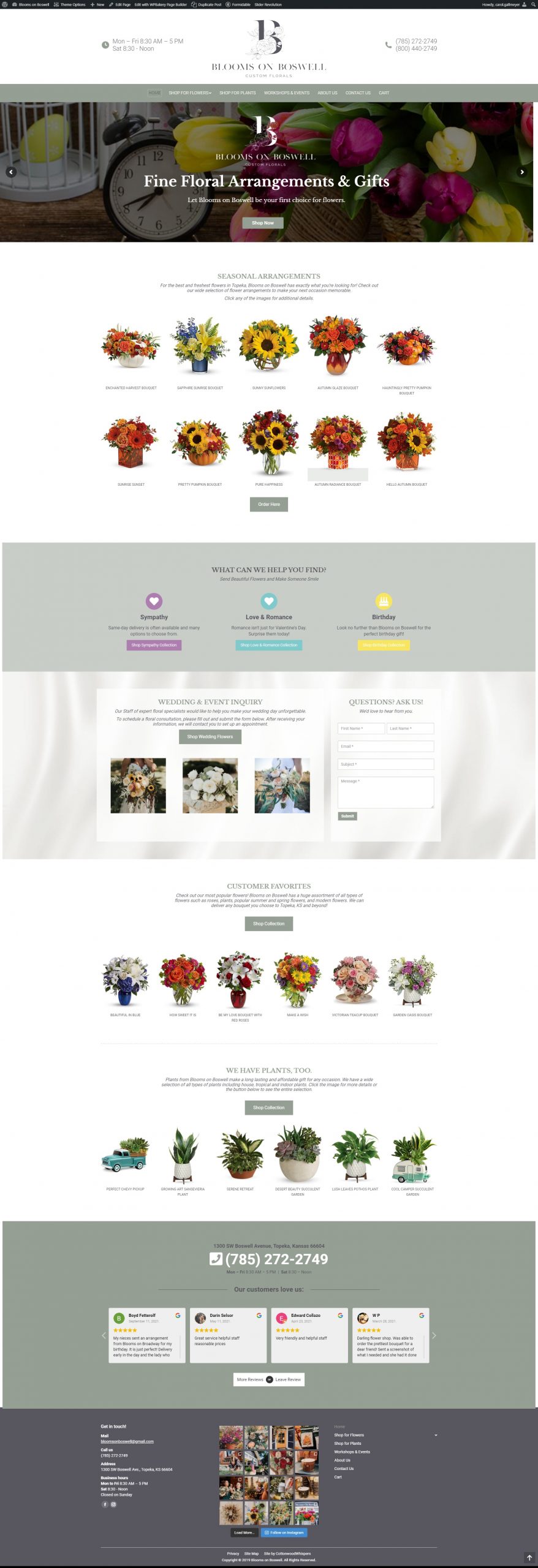 desktop version of website redesign custom floral shop