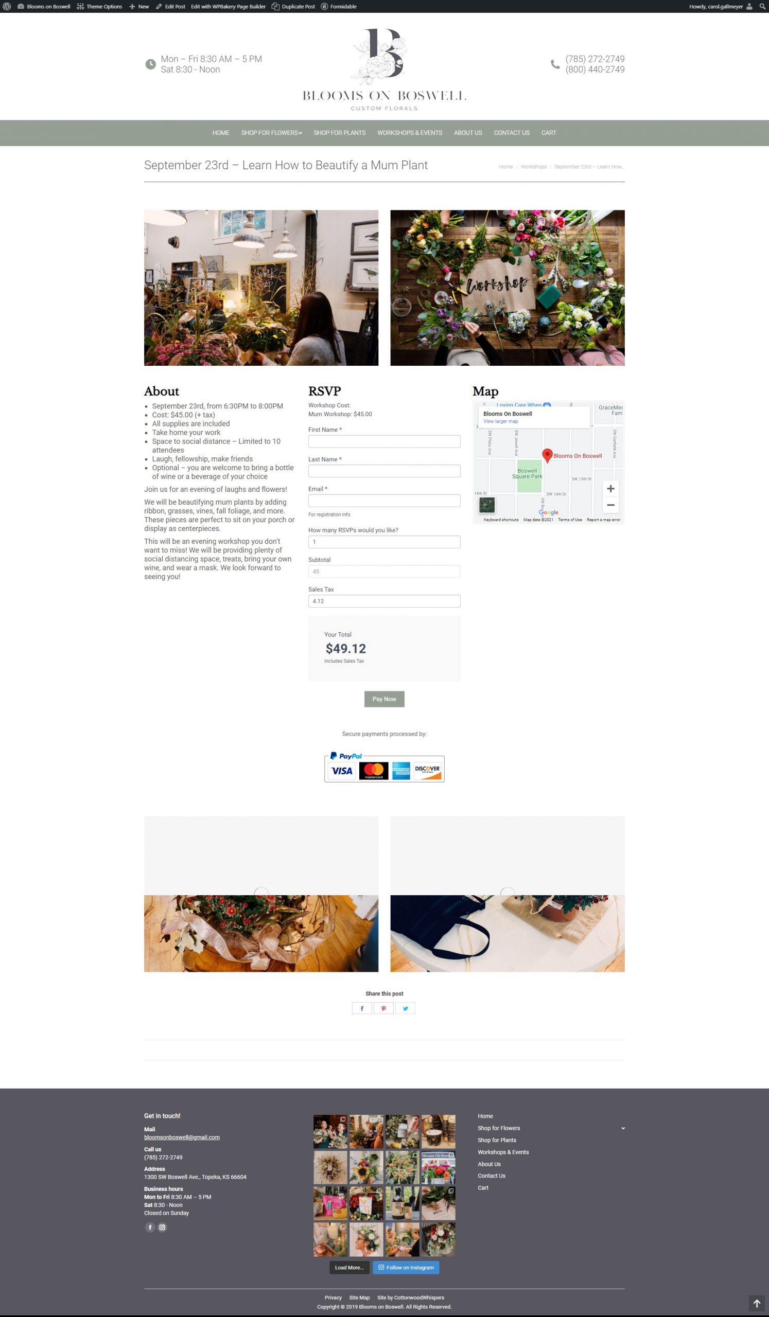 new workshops section for custom floral website