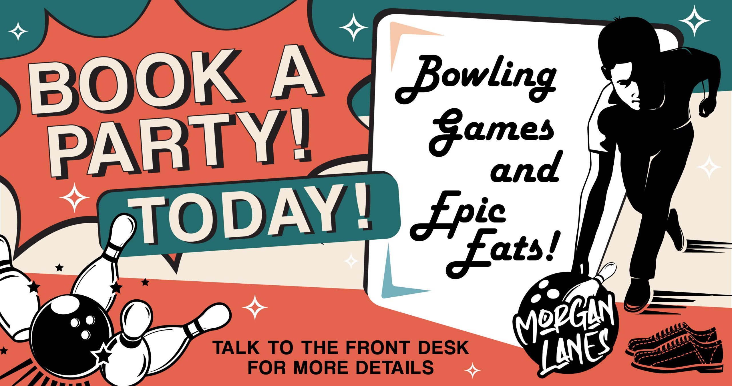 bowling party booking retro graphic